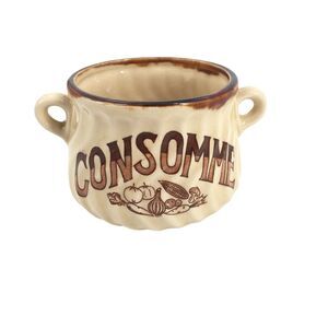 Vintage Consomme Soup Bowl Brown Cream Cottage Ceramic Made In Japan Handled Old